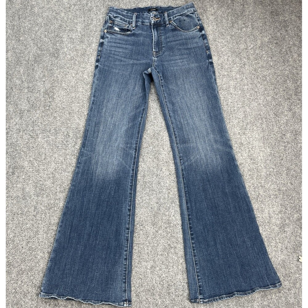 Express Jeans Womens Medium 27X32 Mid Rise 70s Flare Ultra Hyper Stretch